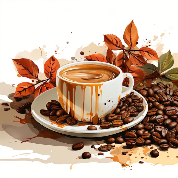 Artistic Coffee Cup Vector with Coffee Nuts A Visual Delight on a White Background