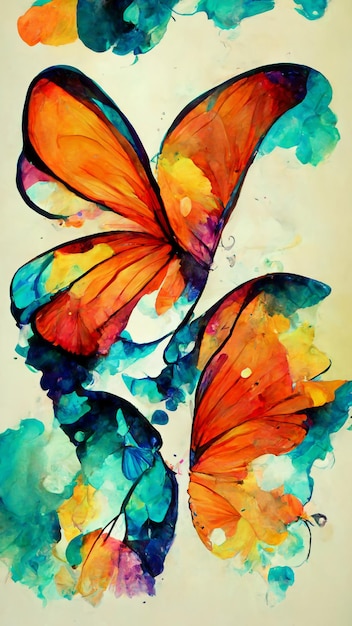 Artistic color butterfly splash watercolor background 3D illustration