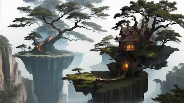 Artistic concept painting of a beautiful tree house Beautiful anime landscape lush nature