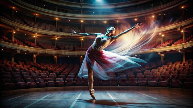 Photo artistic dancer performing in theater with motion blur effect