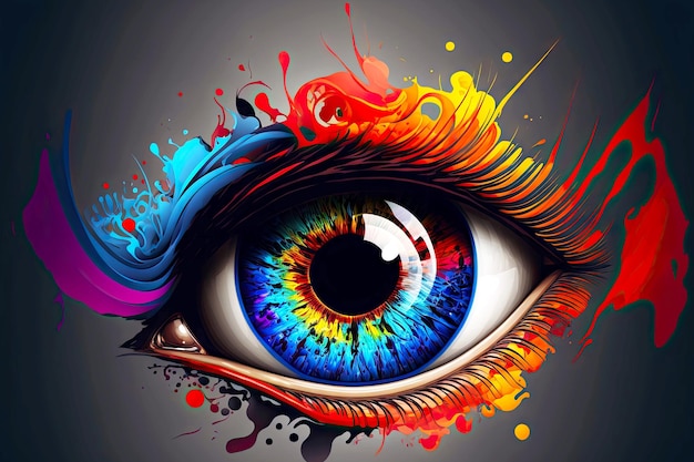 Artistic depiction of eye as abstract colorful volumetric background created with generative ai