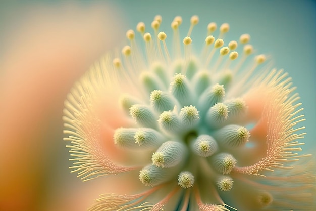 An artistic depiction of a flower stamen in pastel hues capturing its beauty and fragility through a macro lens Generated by AI