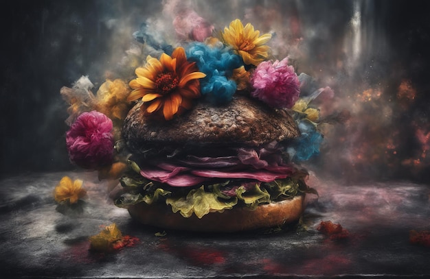 Artistic depiction of a hamburger AI Generated