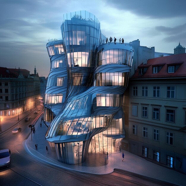 Photo the artistic design of the dancing house in prague czech republic