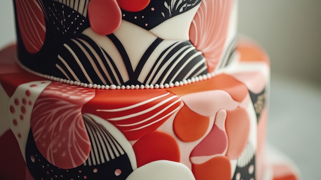 Photo artistic designer cake with red and black patterns