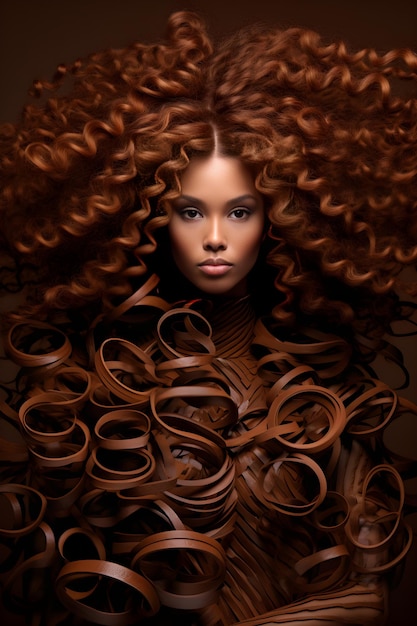 Photo the artistic display of chocolatebrown hair spiraled into perfect curls