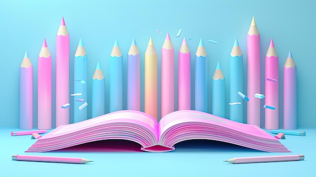 Photo artistic display of colorful pencils resembling an open book