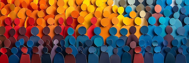 Photo artistic display of paper figures in rich colorful tones