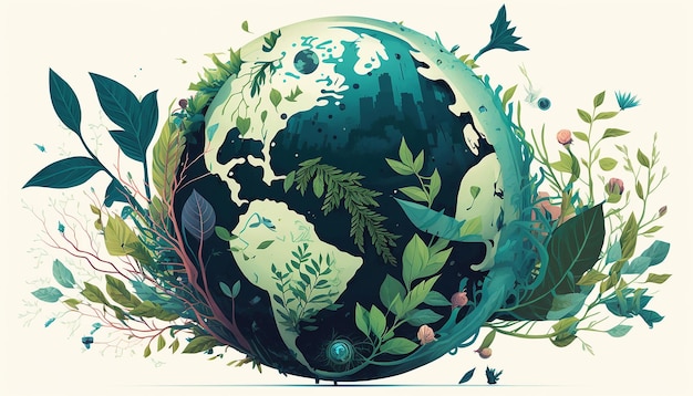 Artistic Earth Day Illustration for Sustainable Community Generative AI