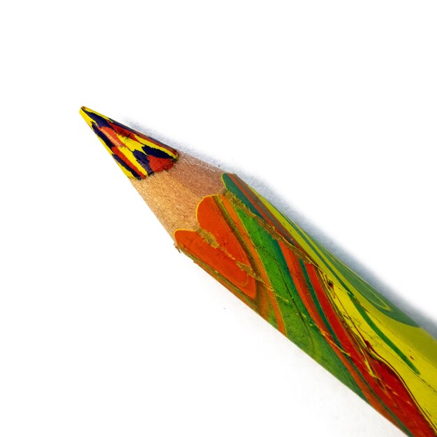 Artistic equipment multicolor pencil isolated on white background