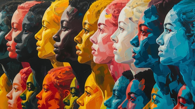 Photo artistic expression vibrant artwork depicting the beauty of diversity through colorful portraits