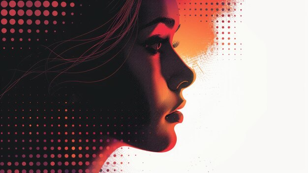 Artistic Female Profile in Minimalist Halftone Style