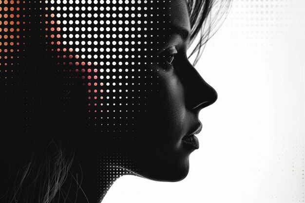 Artistic Female Profile in Minimalist Halftone Style