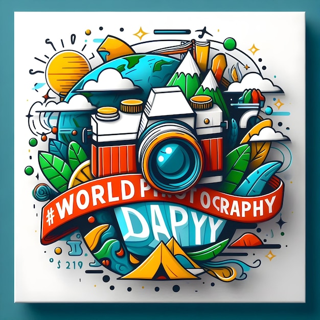 Artistic Flat Banner for World Photography Day in 3D Animation