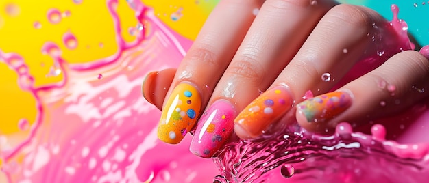 Photo artistic gel polish creation a colorful nail design