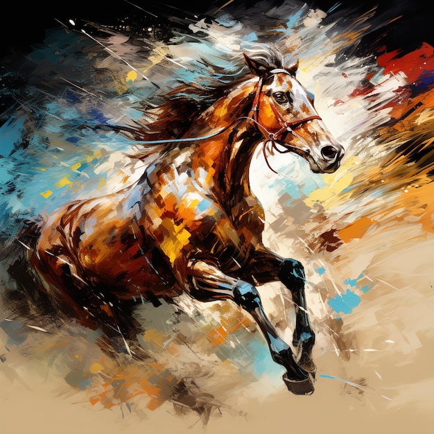 Artistic Horses Running in a Group on a Racetrack