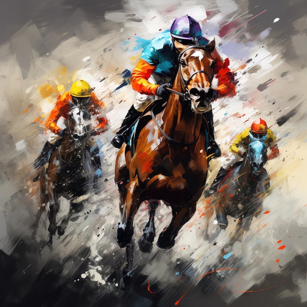 Artistic Horses Running in a Group on a Racetrack