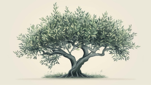 Artistic illustration of a mature olive tree symbolizing peace and agricultural heritage