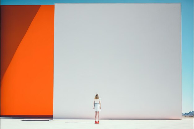 artistic illustration of person and architecture geometry colors and shadows fashion