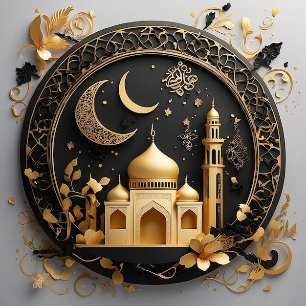 Artistic illustration represents Ramadhan with black and gold vibes