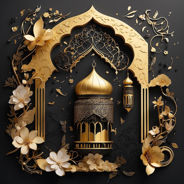 Artistic illustration represents Ramadhan with black and gold vibes