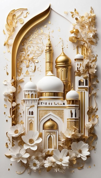 artistic illustration represents Ramadhan with white and gold vibes