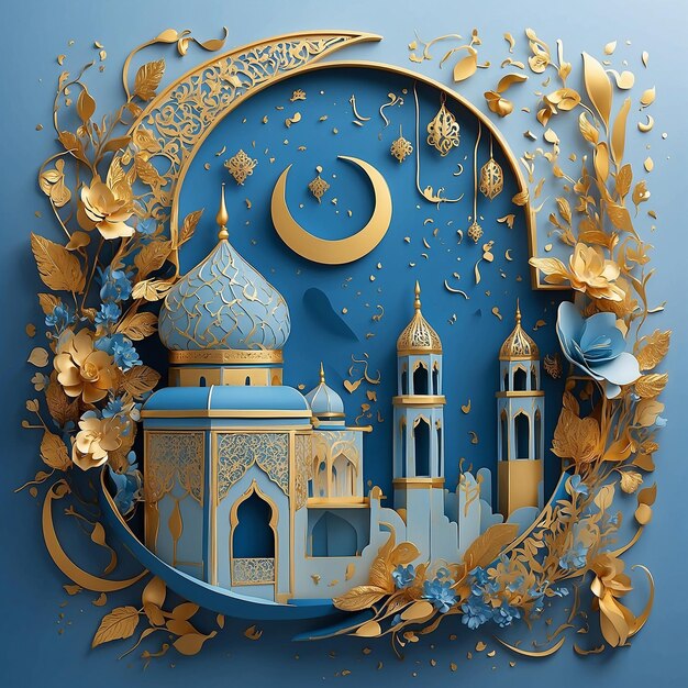 Artistic illustration represents Ramadhan with white and gold vibes