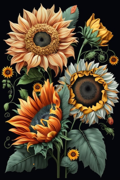 An artistic illustration of Sunflower in dark background