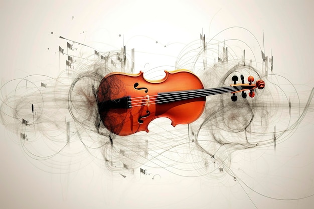 An artistic illustration of a violin surrounded by inspiring abstract designs and lines Ai generated