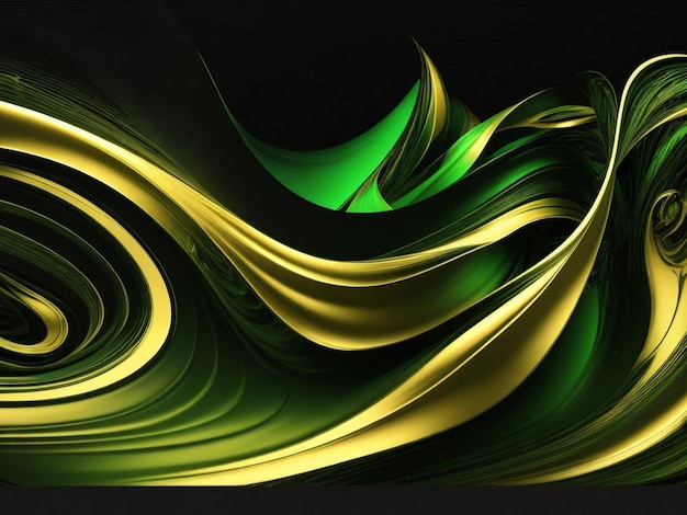 Artistic interplay of green and gold wave on a black canvas