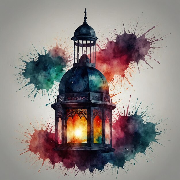 Photo artistic lantern watercolor explosion in vibrant colors festive design perfect for holiday decor