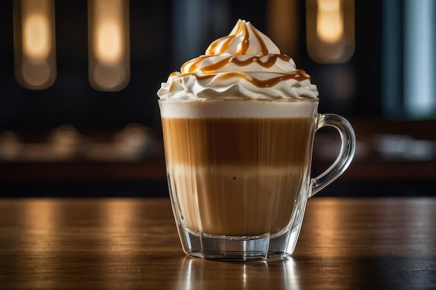 Artistic Latte in a Glass Mug