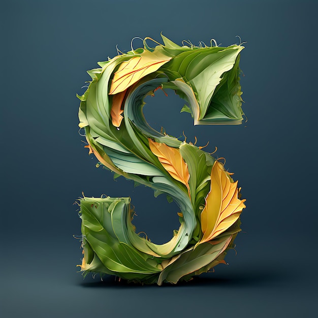 Photo artistic letter s formed with green and yellow leaves