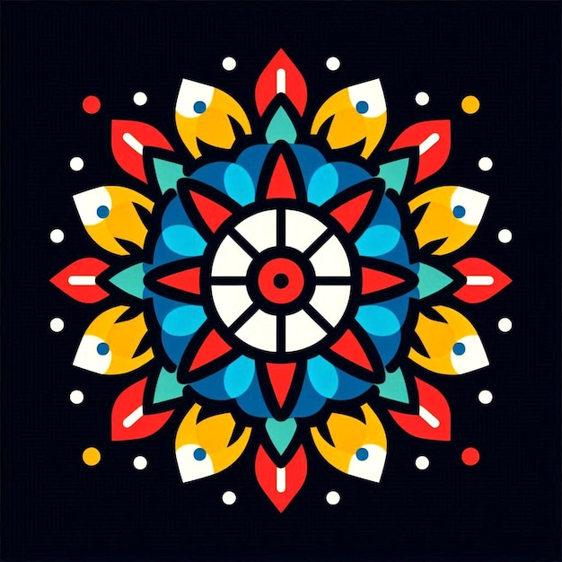 Artistic mandala design featuring bold geometric shapes and vibrant hues