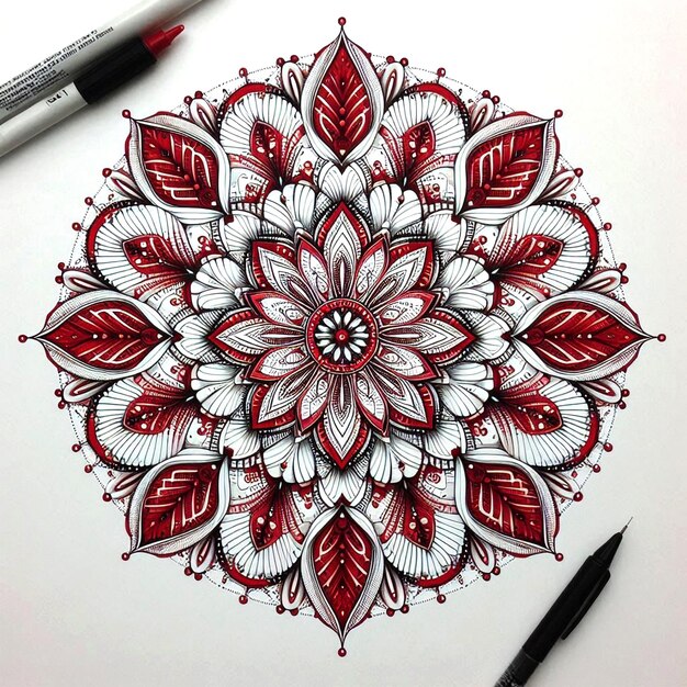 Photo artistic mandala design featuring vibrant colors and detailed floral motifs