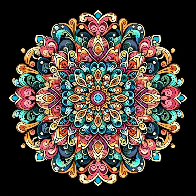 Artistic mandala design featuring vibrant colors and detailed geometric elements