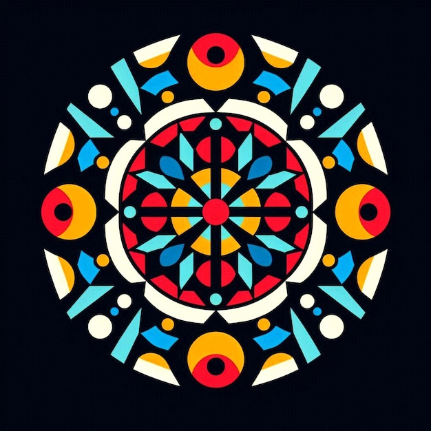 Artistic mandala design featuring vibrant colors and intricate geometric shapes