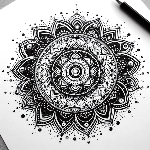 Photo artistic mandala design with bold geometric patterns and floral details