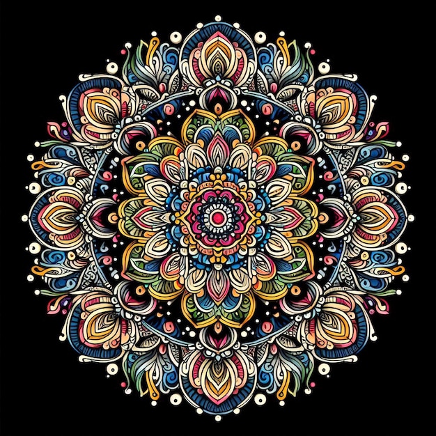 Artistic mandala design with floral elements and vibrant colors