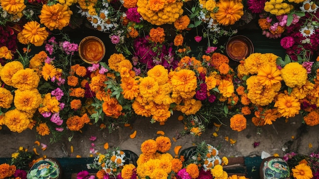 Photo artistic overhead shot of day of the dead altar