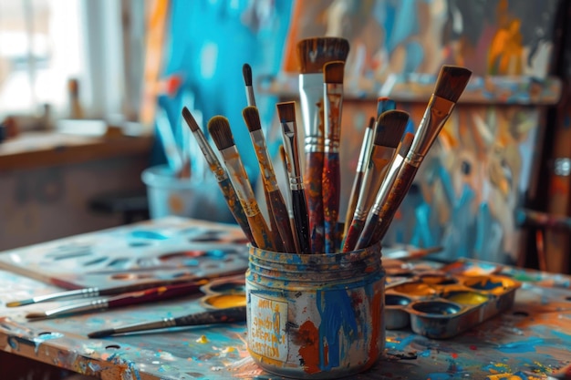 Photo artistic paintbrushes in studio setting