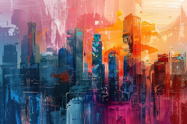 Artistic painting of skyscrapers a photo of an abstract style cityscape panorama