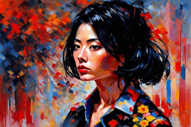 Artistic portrait of a beautiful asian woman with short black hair