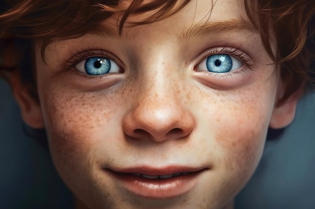 Artistic portrait and beautiful illustration of a young boy having blue eyes made with generative ai