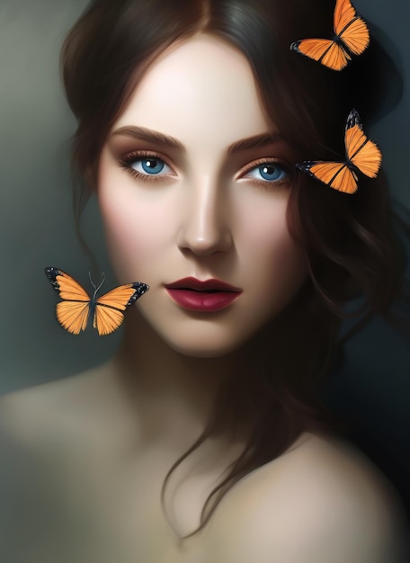 Artistic portrait of a beautiful woman. beautiful girl with butterflies