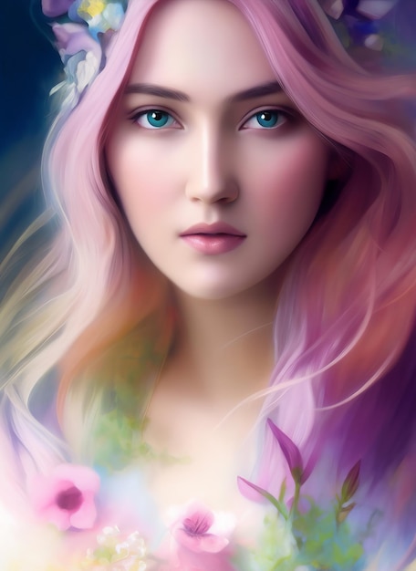 Artistic portrait of a beautiful woman with colorful hair