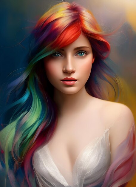 Artistic portrait of a beautiful woman with very colorful hair