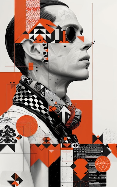 Artistic Portrait of a Man with Modern Design Elements Combining Technology and Style