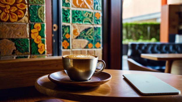 Artistic portrait photography A coffee cup on a table with a nice background