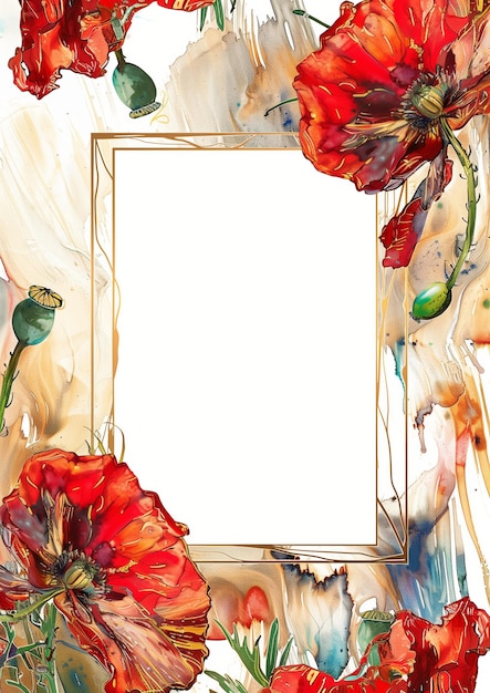 Photo artistic red poppies frame with white space